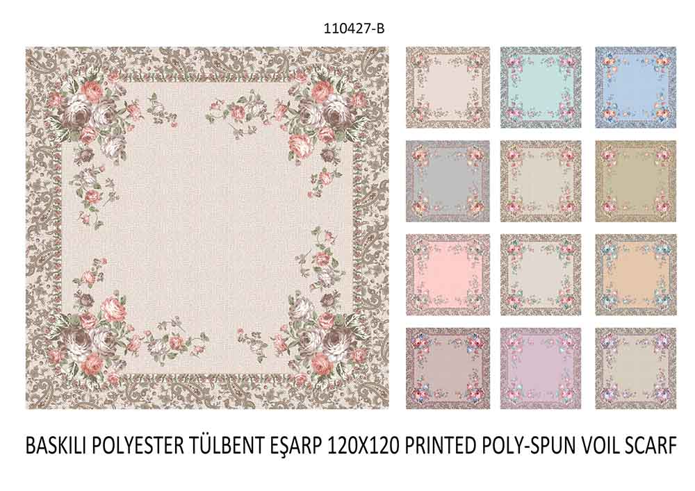 Baskılı Polyester Tülbent Eşarp 110427-B