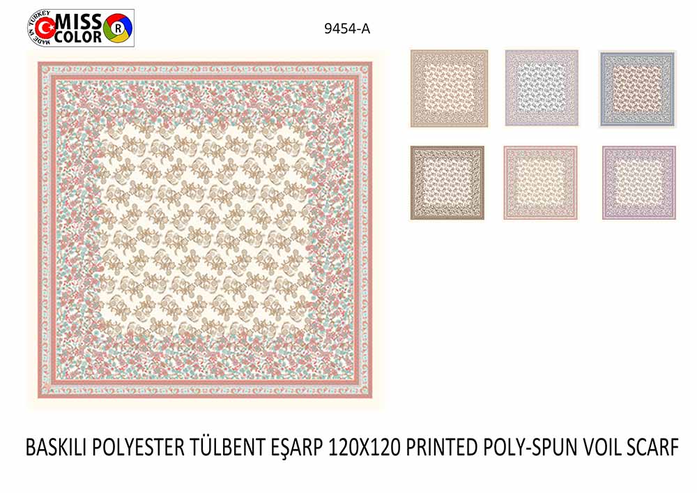 Baskılı Polyester Tülbent Eşarp 9454-A