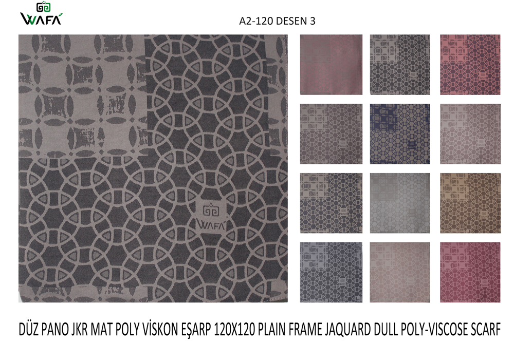 Düz Pano Jakar Mat Polyester Viskon Eşarp A2-120-3