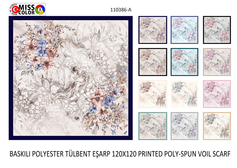 Baskılı Polyester Tülbent Eşarp 110386-A